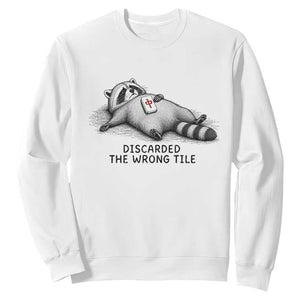 Funny Raccoon Mahjong Lovers Sweatshirt Discarded The Wrong Tile TS10 White Print Your Wear