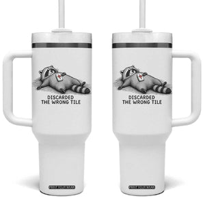 Funny Raccoon Mahjong Lovers Tumbler With Handle Discarded The Wrong Tile TS10 One Size: 40 oz White Print Your Wear