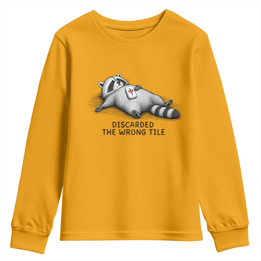 Funny Raccoon Mahjong Lovers Youth Sweatshirt Discarded The Wrong Tile TS10 Gold Print Your Wear