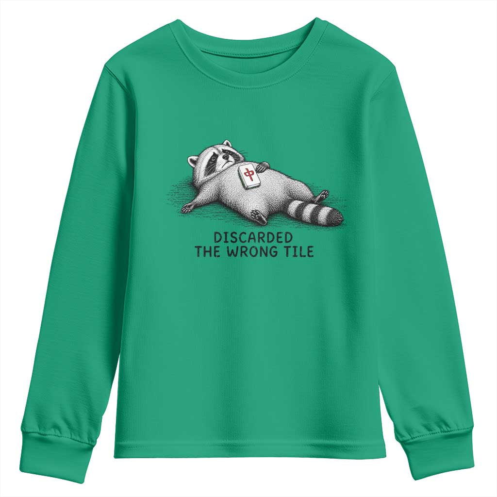 Funny Raccoon Mahjong Lovers Youth Sweatshirt Discarded The Wrong Tile TS10 Irish Green Print Your Wear