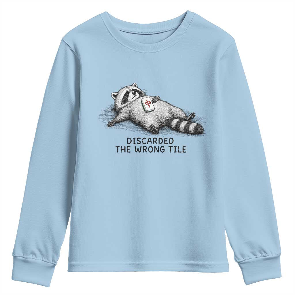 Funny Raccoon Mahjong Lovers Youth Sweatshirt Discarded The Wrong Tile TS10 Light Blue Print Your Wear