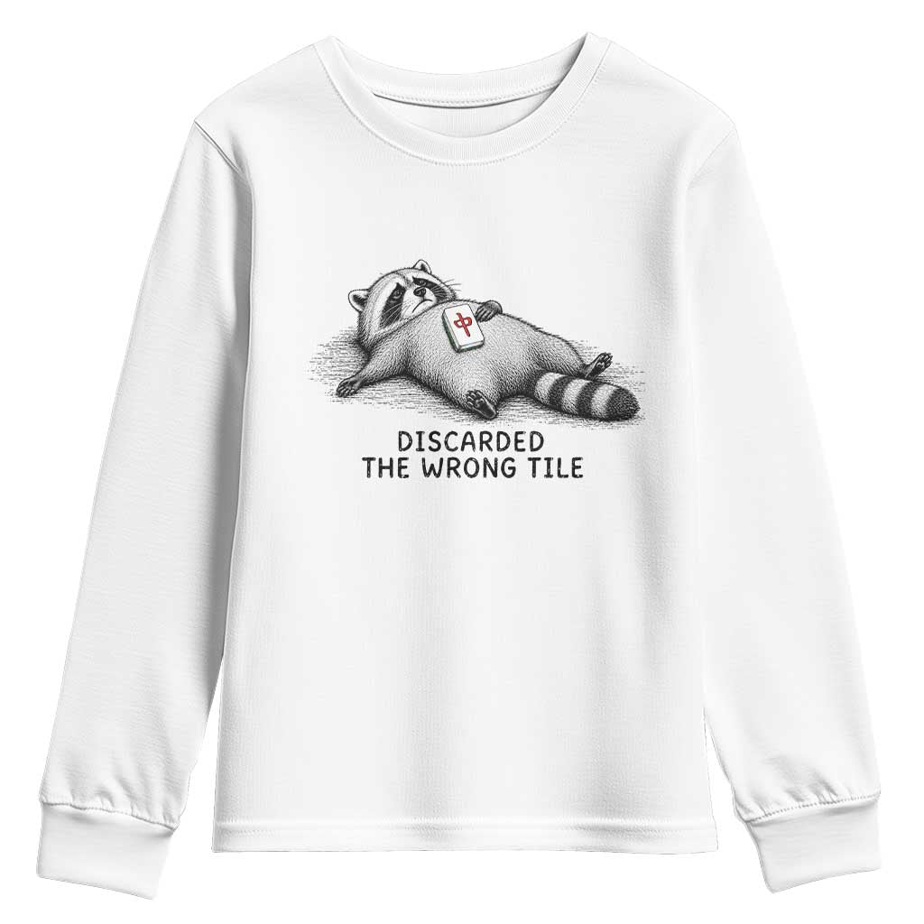 Funny Raccoon Mahjong Lovers Youth Sweatshirt Discarded The Wrong Tile TS10 White Print Your Wear