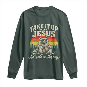 Take It Up with Jesus He Made Me This Way Vintage Raccoon Long Sleeve Shirt