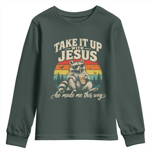 Take It Up with Jesus He Made Me This Way Vintage Raccoon Youth Sweatshirt