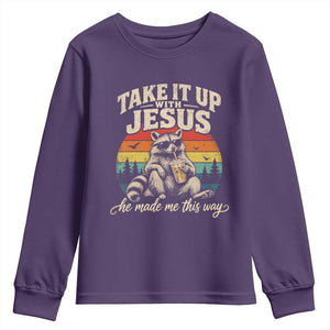 Take It Up with Jesus He Made Me This Way Vintage Raccoon Youth Sweatshirt