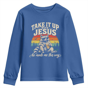 Take It Up with Jesus He Made Me This Way Vintage Raccoon Youth Sweatshirt