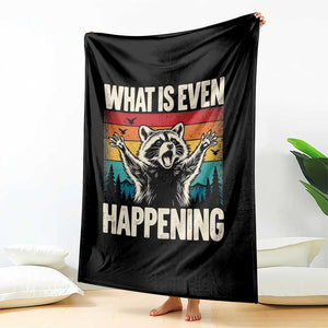 What Is Even Happening Funny Raccoon Meme Throw Blanket Retro Sunset Graphic