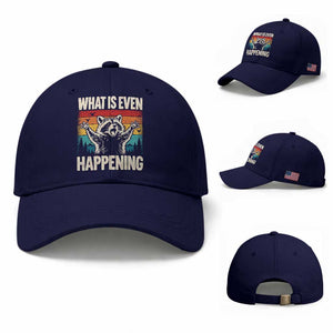 What Is Even Happening Funny Raccoon Meme Baseball Cap Retro Sunset Graphic