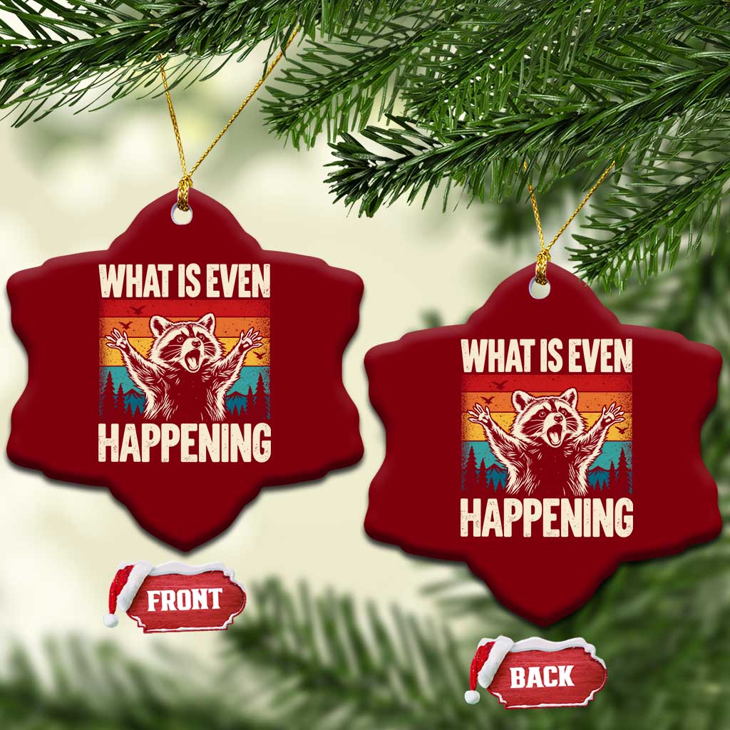 What Is Even Happening Funny Raccoon Meme Ceramic Ornament Retro Sunset Graphic