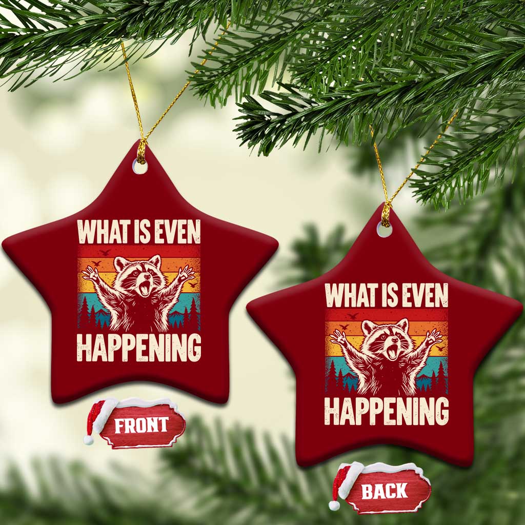 What Is Even Happening Funny Raccoon Meme Ceramic Ornament Retro Sunset Graphic
