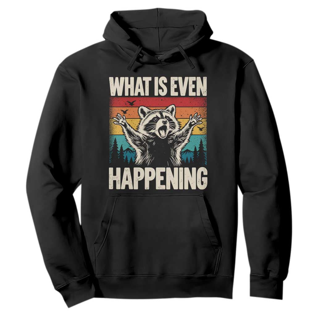What Is Even Happening Funny Raccoon Meme Hoodie Retro Sunset Graphic