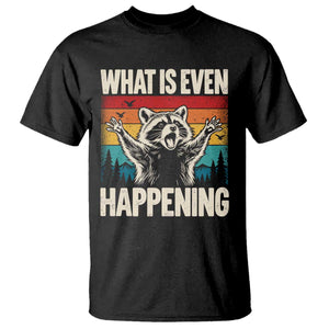 What Is Even Happening Funny Raccoon Meme T Shirt Retro Sunset Graphic