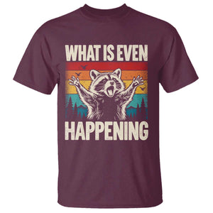 What Is Even Happening Funny Raccoon Meme T Shirt Retro Sunset Graphic