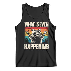 What Is Even Happening Funny Raccoon Meme Tank Top Retro Sunset Graphic