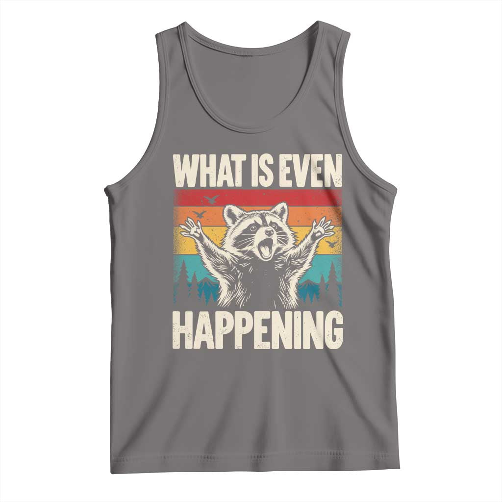 What Is Even Happening Funny Raccoon Meme Tank Top Retro Sunset Graphic