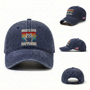 What Is Even Happening Funny Raccoon Meme Washed Cotton Baseball Cap Retro Sunset Graphic