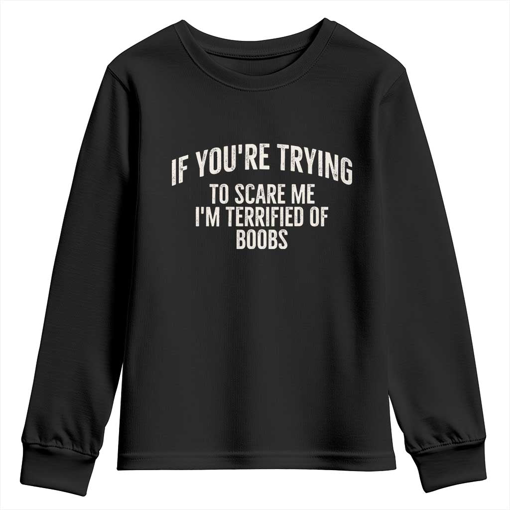 If Youre Trying To Scare Me Im Terrified Of Boobs Funny Embarrassing Adult Humor Youth Sweatshirt