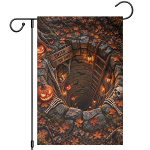 Enter If You Dare Skeleton Pumpkin 3D Halloween Optical Illusion Garden Flag Spooky Depth Design Autumn Aesthetic