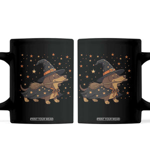 Halloween Dachshund Costumes Coffee Mug Witch Hat Broom Stick Spooky Wiener Dog Graphic