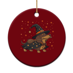 Halloween Dachshund Costumes Ceramic Ornament Witch Hat Broom Stick Spooky Wiener Dog Graphic