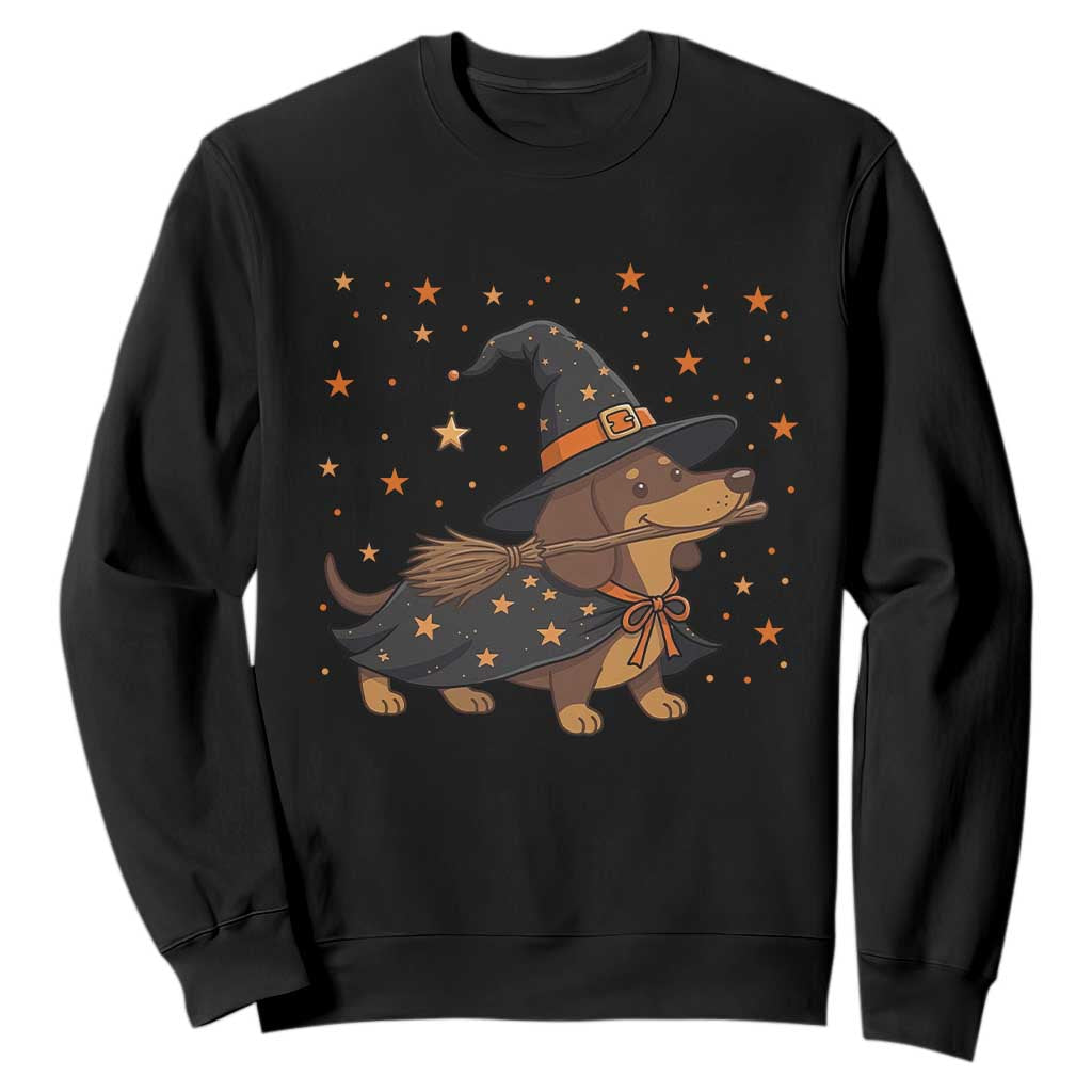 Halloween Dachshund Costumes Sweatshirt Witch Hat Broom Stick Spooky Wiener Dog Graphic