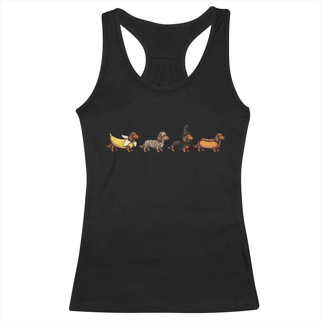 Halloween Dachshund Racerback Tank Top Spooky Wiener Dog Costumes Banana Mummy Witch Hotdog