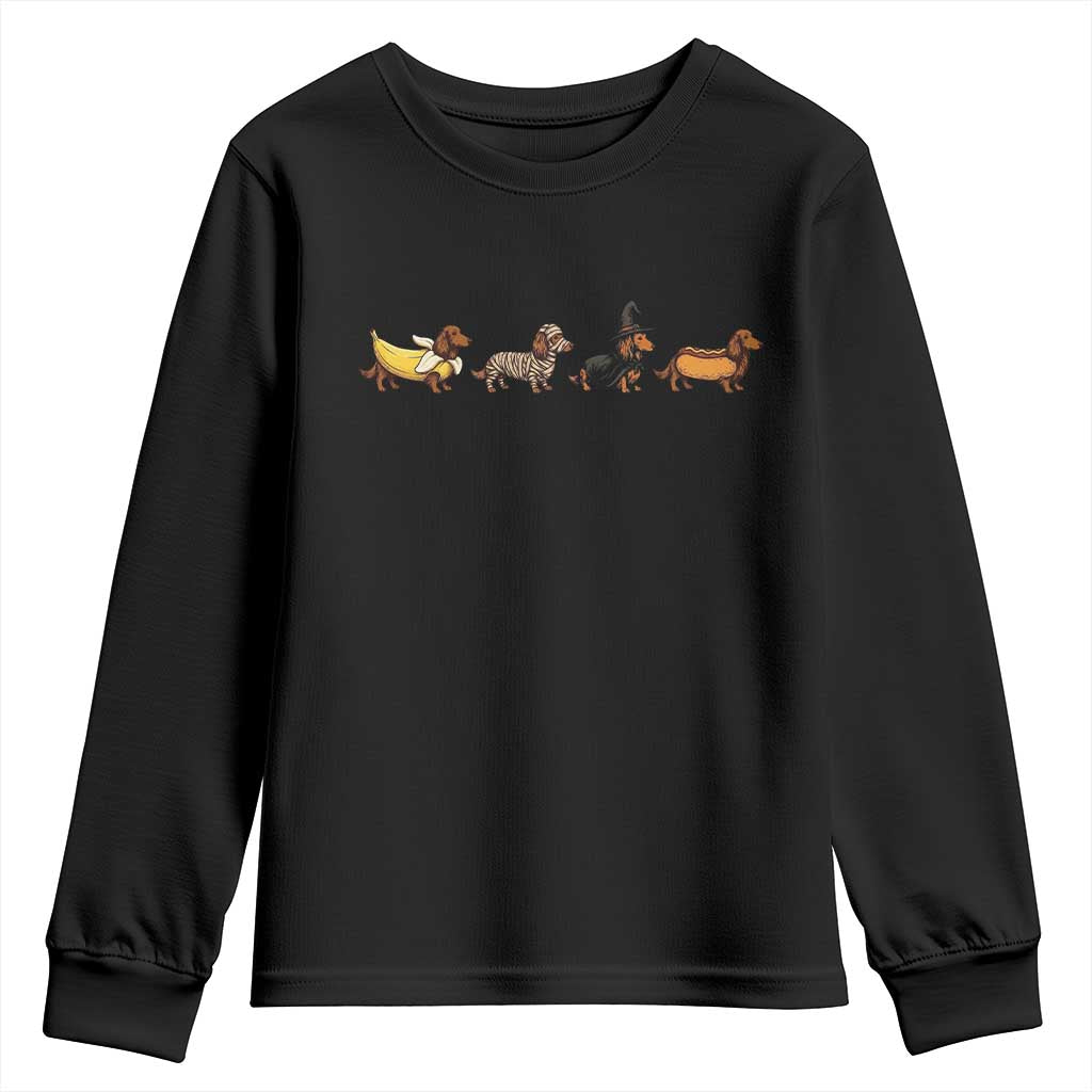 Halloween Dachshund Youth Sweatshirt Spooky Wiener Dog Costumes Banana Mummy Witch Hotdog