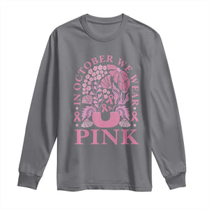 Breast Cancer Awareness Month Long Sleeve Shirt Boho Floral Vintage Floral Pink Ribbon TS10 Charcoal Print Your Wear