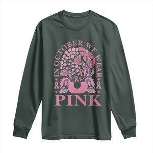 Breast Cancer Awareness Month Long Sleeve Shirt Boho Floral Vintage Floral Pink Ribbon TS10 Dark Forest Green Print Your Wear