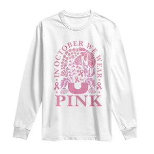 Breast Cancer Awareness Month Long Sleeve Shirt Boho Floral Vintage Floral Pink Ribbon TS10 White Print Your Wear