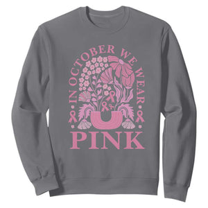 Breast Cancer Awareness Month Sweatshirt Boho Floral Vintage Floral Pink Ribbon TS10 Charcoal Print Your Wear