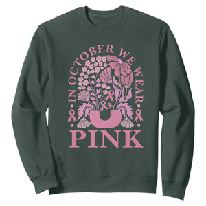 Breast Cancer Awareness Month Sweatshirt Boho Floral Vintage Floral Pink Ribbon TS10 Dark Forest Green Print Your Wear