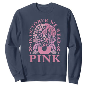 Breast Cancer Awareness Month Sweatshirt Boho Floral Vintage Floral Pink Ribbon TS10 Navy Print Your Wear