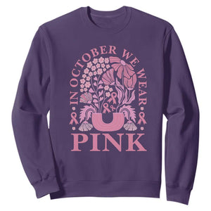 Breast Cancer Awareness Month Sweatshirt Boho Floral Vintage Floral Pink Ribbon TS10 Purple Print Your Wear