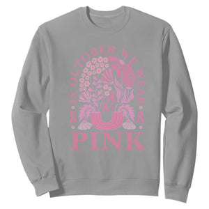 Breast Cancer Awareness Month Sweatshirt Boho Floral Vintage Floral Pink Ribbon TS10 Sport Gray Print Your Wear