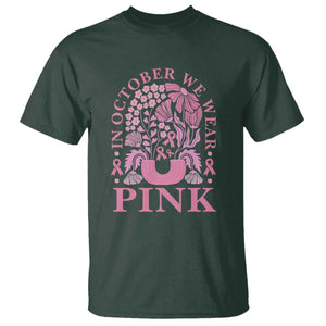 Breast Cancer Awareness Month T Shirt Boho Floral Vintage Floral Pink Ribbon TS10 Dark Forest Green Print Your Wear