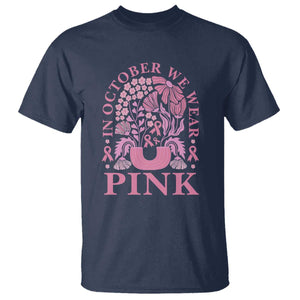 Breast Cancer Awareness Month T Shirt Boho Floral Vintage Floral Pink Ribbon TS10 Navy Print Your Wear