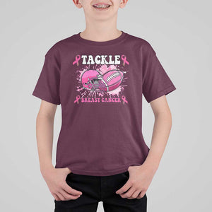 Tackle Football Breast Cancer Awareness T Shirt For Kid Pink Ribbon Boys Kid TS10 Maroon Print Your Wear