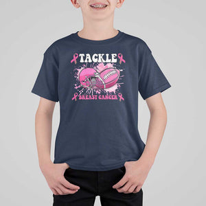 Tackle Football Breast Cancer Awareness T Shirt For Kid Pink Ribbon Boys Kid TS10 Navy Print Your Wear