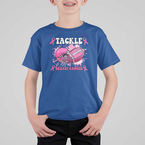 Tackle Football Breast Cancer Awareness T Shirt For Kid Pink Ribbon Boys Kid TS10 Royal Blue Print Your Wear