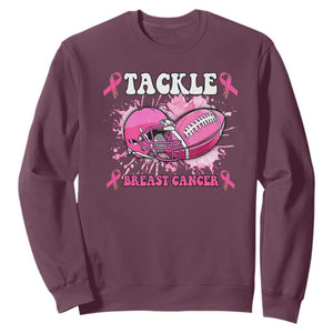 Tackle Football Breast Cancer Awareness Sweatshirt Pink Ribbon Boys Kid TS10 Maroon Print Your Wear