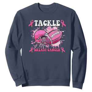 Tackle Football Breast Cancer Awareness Sweatshirt Pink Ribbon Boys Kid TS10 Navy Print Your Wear