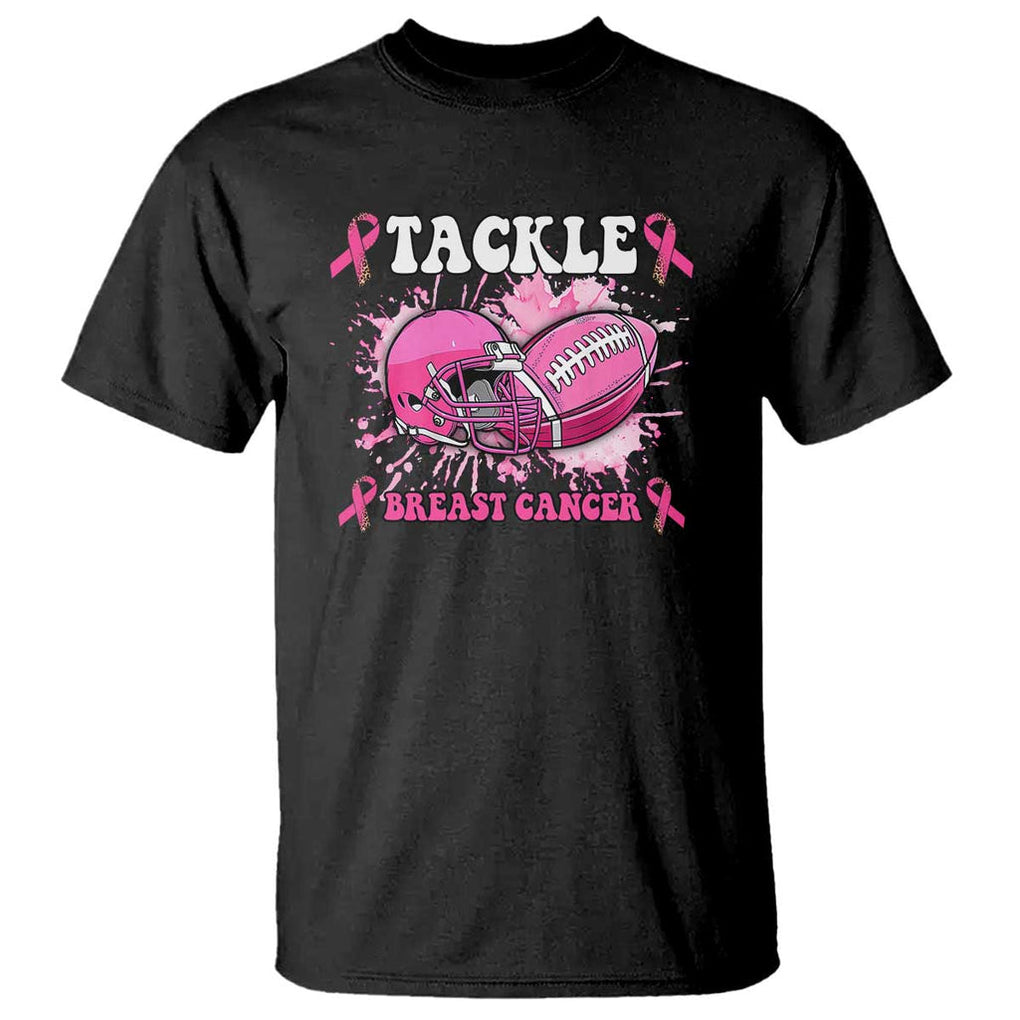 Tackle Football Breast Cancer Awareness T Shirt Pink Ribbon Boys Kid TS10 Black Print Your Wear