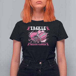 Tackle Football Breast Cancer Awareness T Shirt For Women Pink Ribbon Boys Kid TS10 Black Print Your Wear