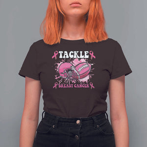 Tackle Football Breast Cancer Awareness T Shirt For Women Pink Ribbon Boys Kid TS10 Dark Chocolate Print Your Wear