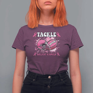 Tackle Football Breast Cancer Awareness T Shirt For Women Pink Ribbon Boys Kid TS10 Maroon Print Your Wear