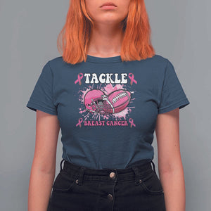 Tackle Football Breast Cancer Awareness T Shirt For Women Pink Ribbon Boys Kid TS10 Navy Print Your Wear