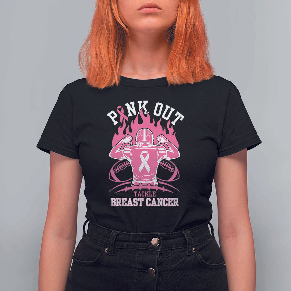 Tackle Football Breast Cancer Awareness T Shirt For Women Pink Out Ribbon TS10 Black Print Your Wear