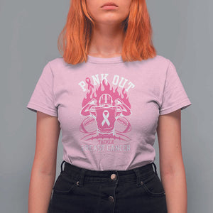 Tackle Football Breast Cancer Awareness T Shirt For Women Pink Out Ribbon TS10 Light Pink Print Your Wear