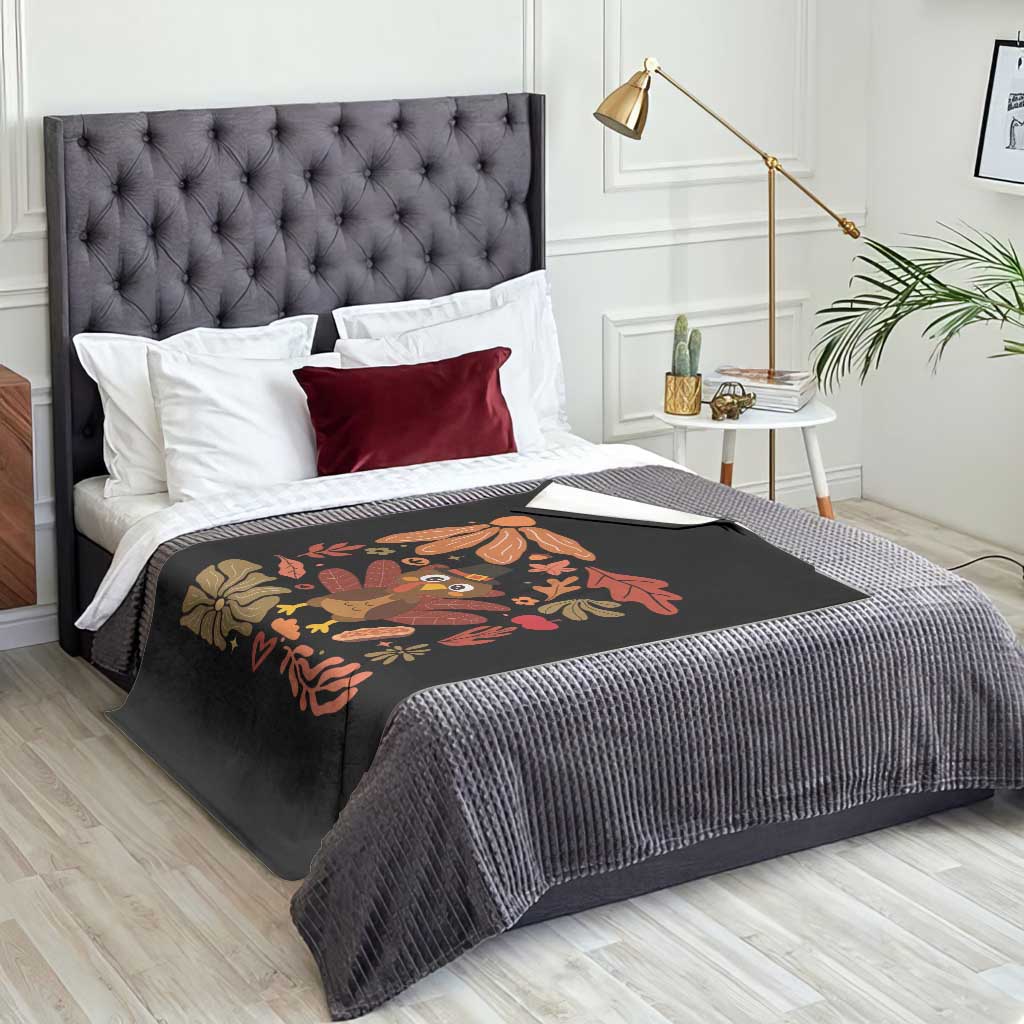 Thanksgiving Turkey Throw Blanket Retro Boho Floral Fall TS10 Print Your Wear